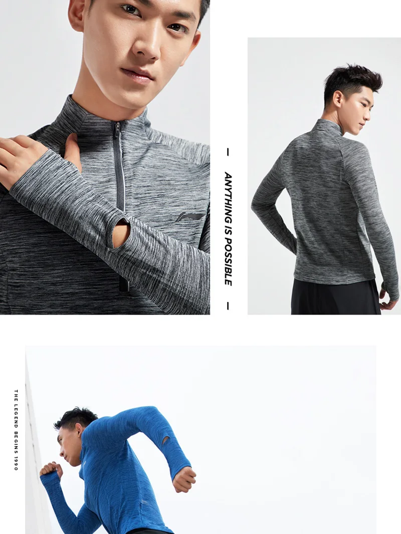 Li-Ning Мужская футболка для бега с длинным рукавом, облегающая, теплая, оболочка, 95% полиэстер, 5% спандекс, подкладка, спортивные топы ATLN147 MTL997