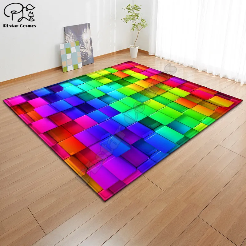 Квадратный нескользящий напольный 3D коврик с узором из строительных блоков для