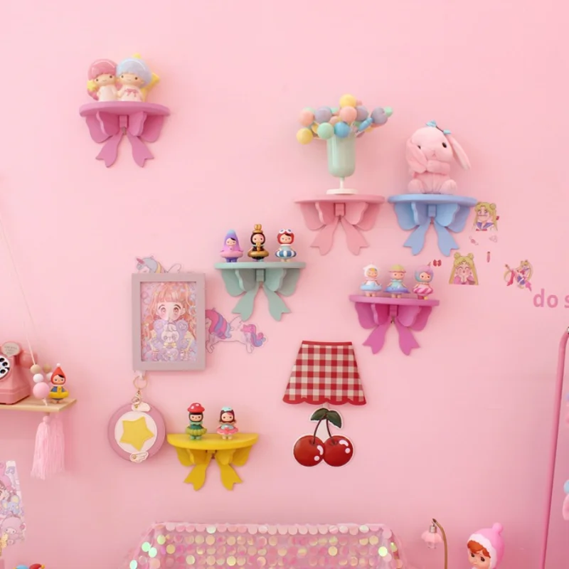 

Japanese Pink Bow Wooden Shelf Wall-mounted Storage Rack Shelf Home Room Decoration for Girl Children's Room Decoration