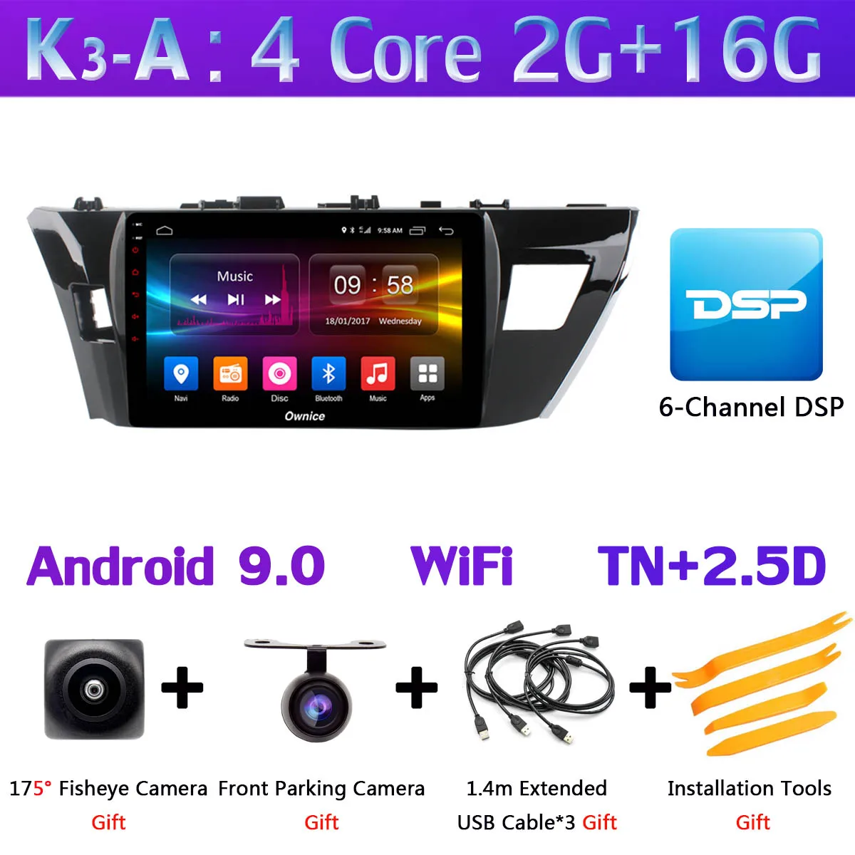 360 ° панорамный 4 × камера Android 9,0 4G+ 64G gps радио CarPlay DSP Автомобильный плеер для Toyota Corolla Lewin E160 E170 E180 - Цвет: K3-A