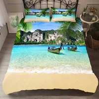 set of bed linen bedding cover bedroom clohtes 3d beach sea and mountain pattern king single size duvet cover with pillowcases