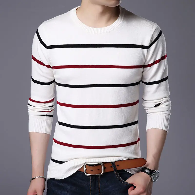 Pullover Men Brand Clothing 2021 Autumn Winter Wool Slim Fit Sweater Casual Striped Pull Jumper Male Clothes Black White Red | Мужская
