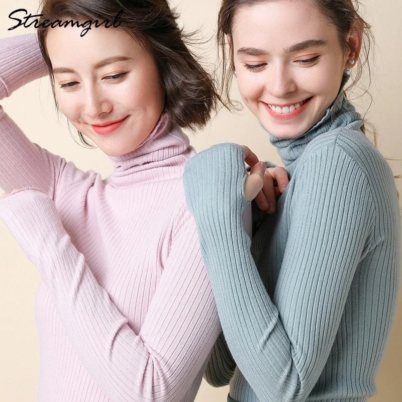 Зимний свитер с высоким воротником Женский пуловер высокоэластичные Джемперы