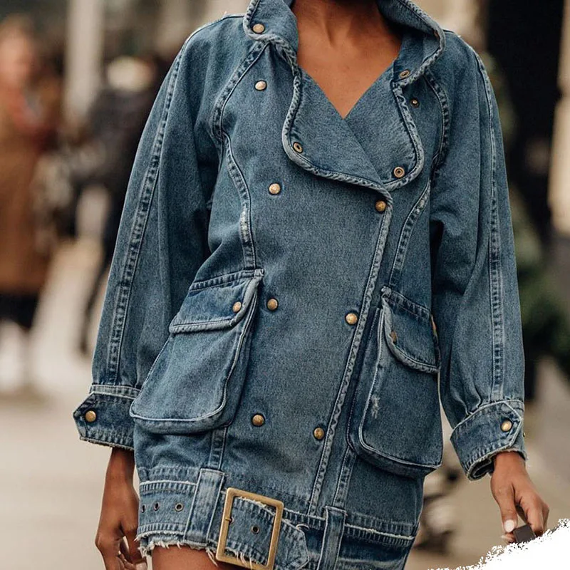 Женские джинсовые куртки Katara повседневные двубортные пальто с карманами на