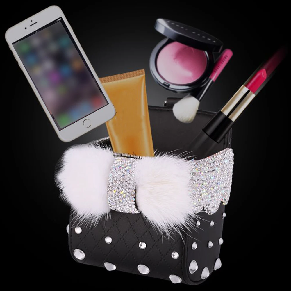 

Bling Diamond Crystal Bowknot Car Mobile Phone Holder Storage Box Portable Universal Auto Vent Mount Holder Cosmetics Case