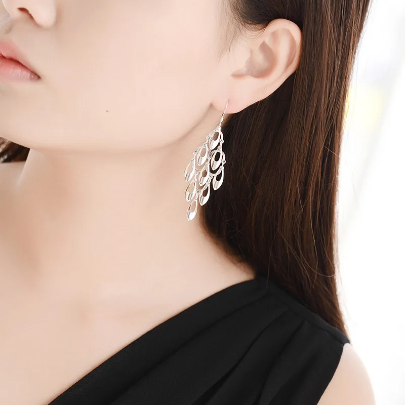 Женские серьги подвески из серебра 925 пробы с полыми листьями|Серьги-подвески| |