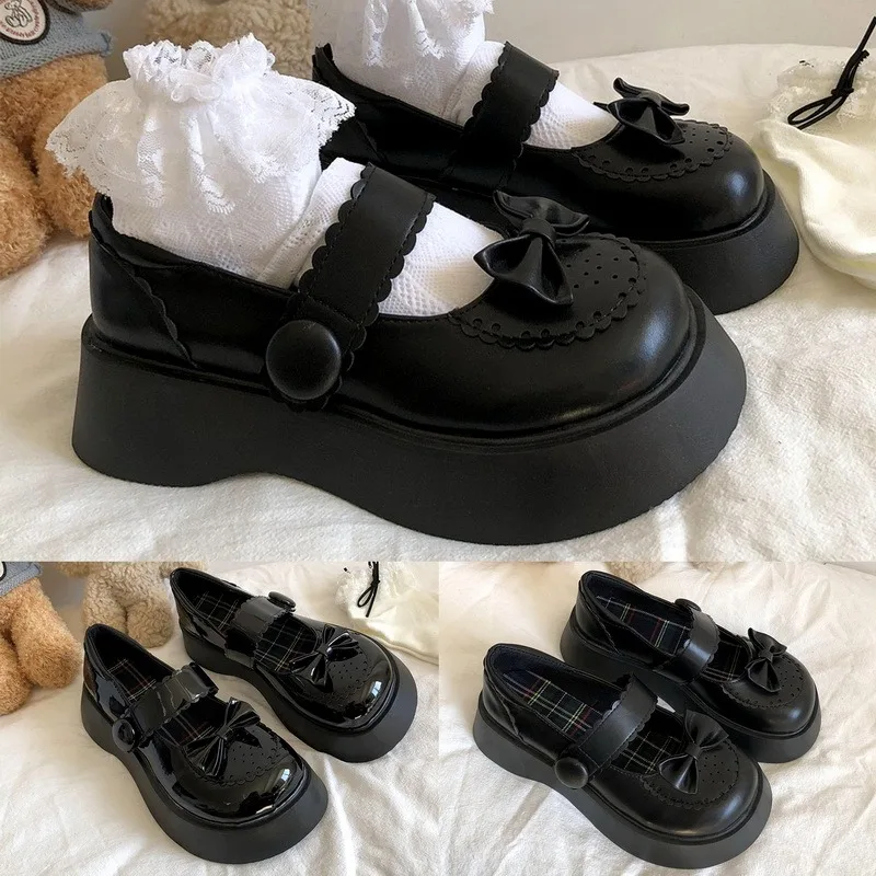 Туфли Lolita на толстой подошве и высоком каблуке в стиле ретро с бантом танкетке