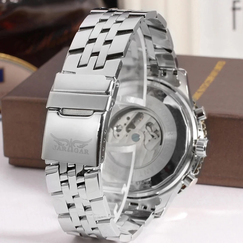 

JARAGER Brand Clock Male Silver Luminous Men's Wristwatch Automatic Mechanical Male Silver Watches relogio masculino 2020 New