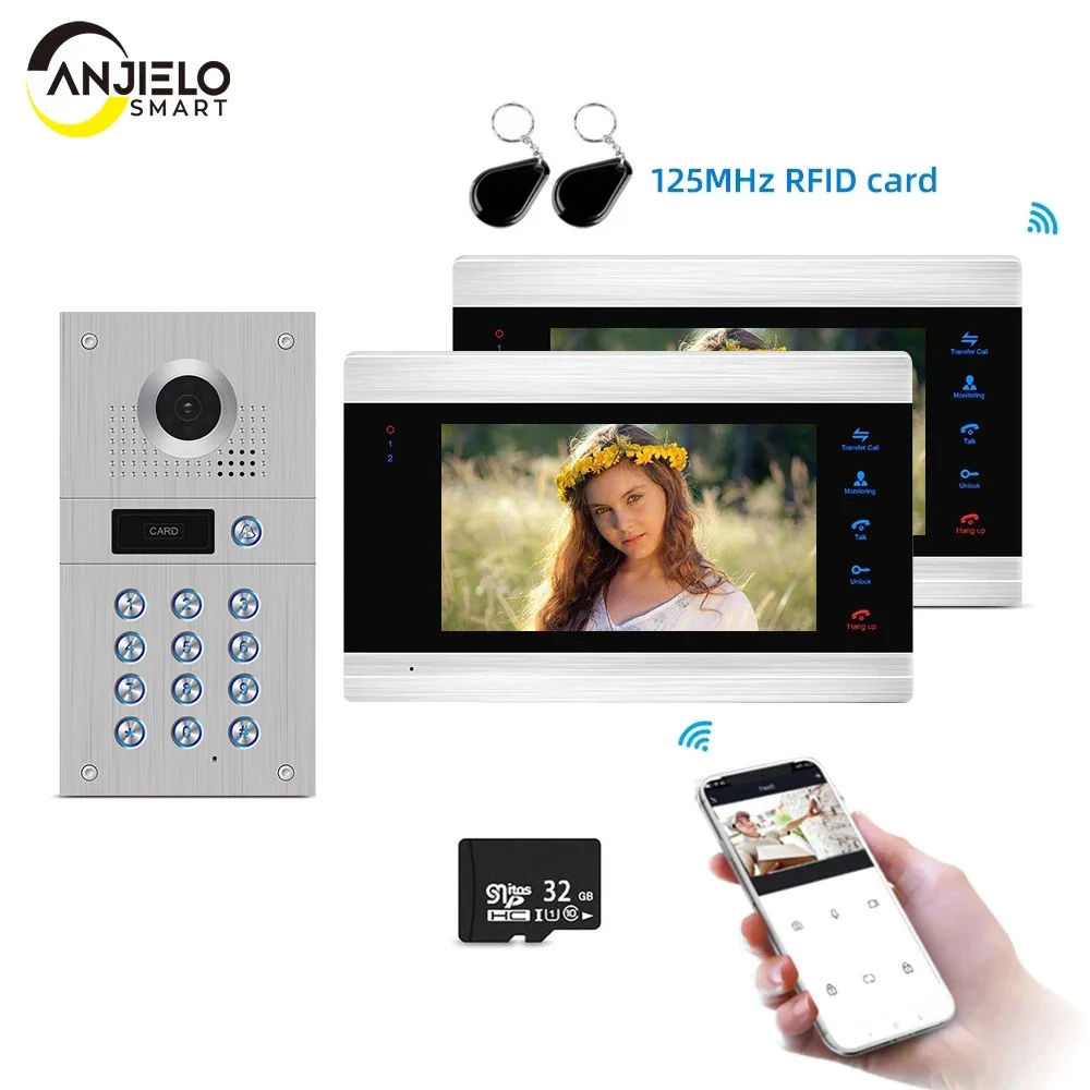 

AnjieloSmart 7 Inch WiFi Smart IP Video Door Phone Intercom System with AHD 1.0MP Wired Doorbell Camera Support Remote unlock