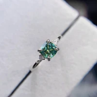 meibapj 6mm green moissanite diamond square fashion ring for women 925 sterling silver fine wedding jewelry