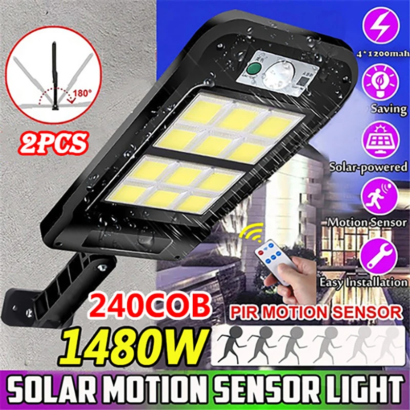 

Настенный уличный светильник на солнечной батарее с датчиком движения, 1480 Вт, 2/1 светодиодов