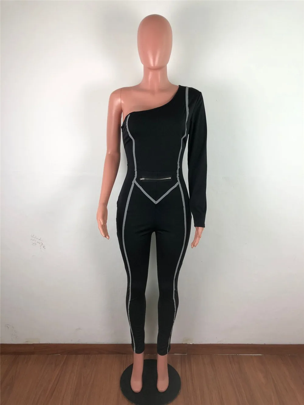 Женский Облегающий комбинезон на одно плечо однотонный светоотражающий в