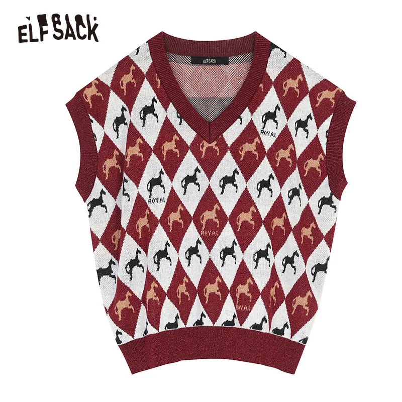 Женский винтажный свитер ELFSACK хлопковый Повседневный Трикотажный жилет без