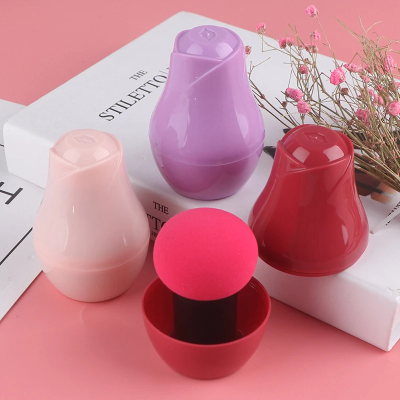 

1pc Make Up Sponge Portable Colorful Mushroom Head Dry & Wet Dual Purpose Powder Puff Clear With Floral Cosmetic Package