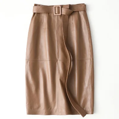 2021 New Sheep Leather Sheath Hip Skirt Casual Leather Skirt Slim Mid-Length
