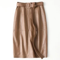 2021 new sheep leather sheath hip skirt casual leather skirt slim mid length