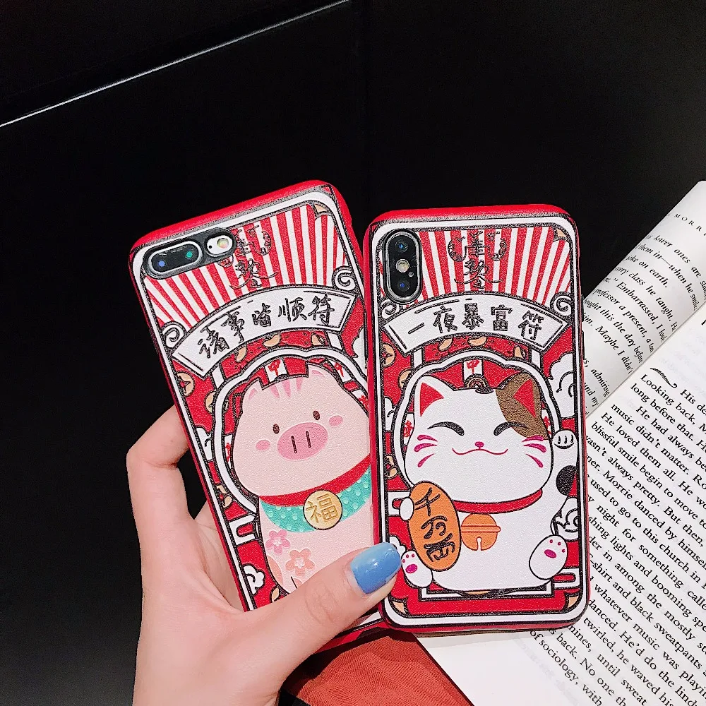 Милый 3D рельефный чехол с изображением из мультфильма Lucky Cat, богатая свинья, мышь, чехол для телефона для iphone 11 Pro xs max XR X 10 8 7 6 6S Plus, мягкая задняя крышка