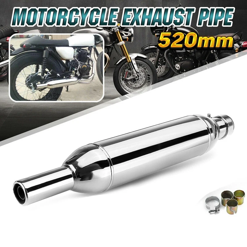 

520mm Motorcycle Exhaust Pipe Muffler Retro Tail Tube Scooter Dirt Bike for Honda CG125 Cafe Racer Bobber Chopper Chrome