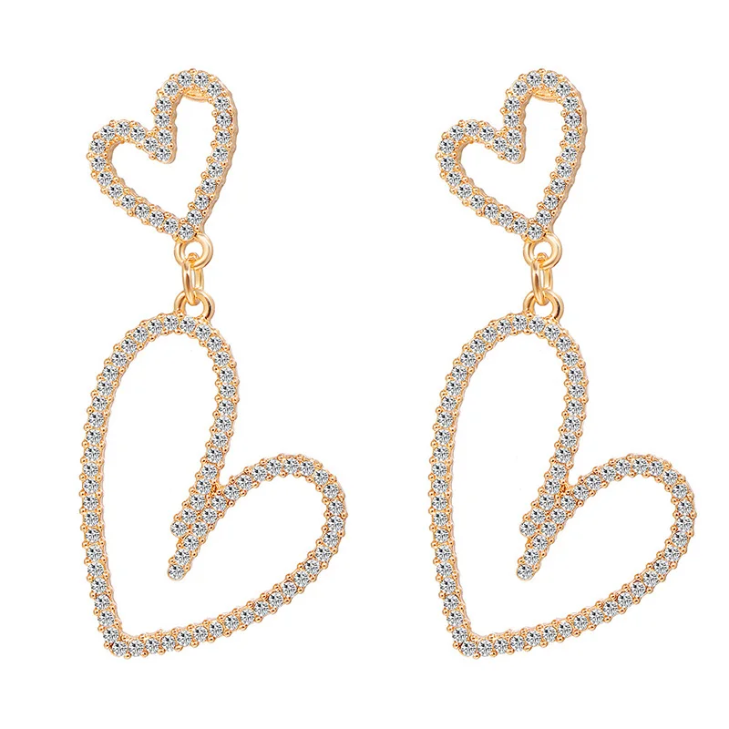 

Double Heart Earrings for Women Rhinestone Hollow Hearts Shape Drop Earring Fashion Korean Cute Jewelry Accessories Party Gift