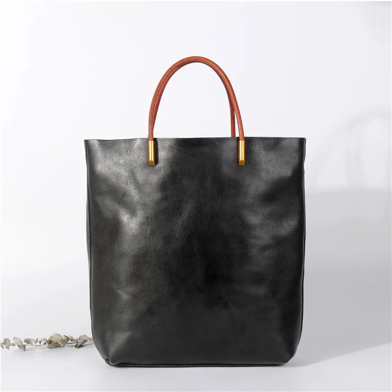 

Leather women's literature and art handbag commuting niche vegetable tanning leather tote bag
