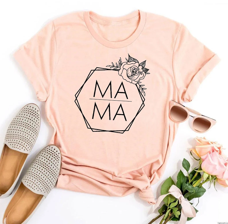 

Mother's Day Graphic T Shirts Mama Floral Shirts for Women Vintage Clothes Girls 2021 Mom Life Tee Summer Plus Size Pink