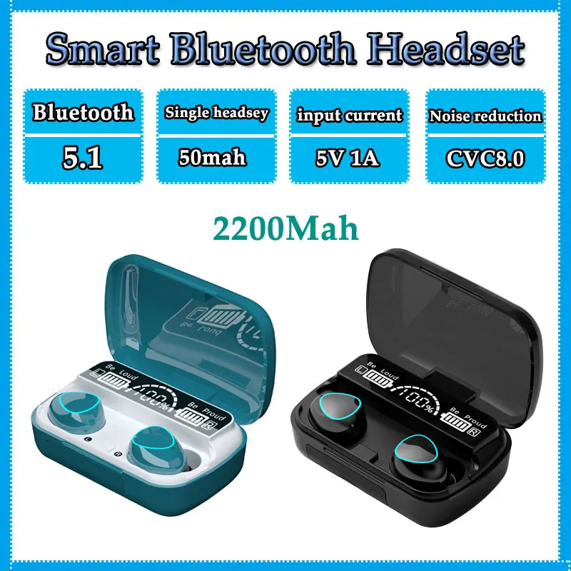 

M10 New Smart 5.1 Bluetooth headset Charging Box Wireless Headphone 9D Stereo Sports Waterproof Earbuds Headsets With Microphone