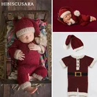 Новое поступление для маленьких девочек; Рождественская одежда для малышей наряды Санта из мохера Рождество вязаные детские костюмы для фотографии шляпа + комбинезон 2 предмета в комплекте; Реквизит для фотографий