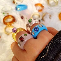 just feel trendy new acrylic resin rings for women multicolor round rhinestone rings female 2021 wedding friendship jewelry gift