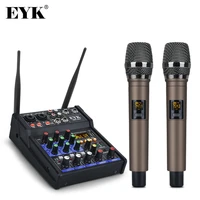 eyk emc g04 audio mixing with uhf wireless microphone 4 channel stereo mixer console bluetooth usb for dj karaoke pc record