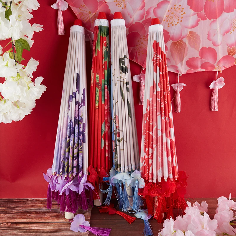 82/84cm Chinese Style Oil Paper Umbrella Silk Cloth Women Umbrella Japanese Cherry Blossoms Ancient Dance Umbrella Decorative