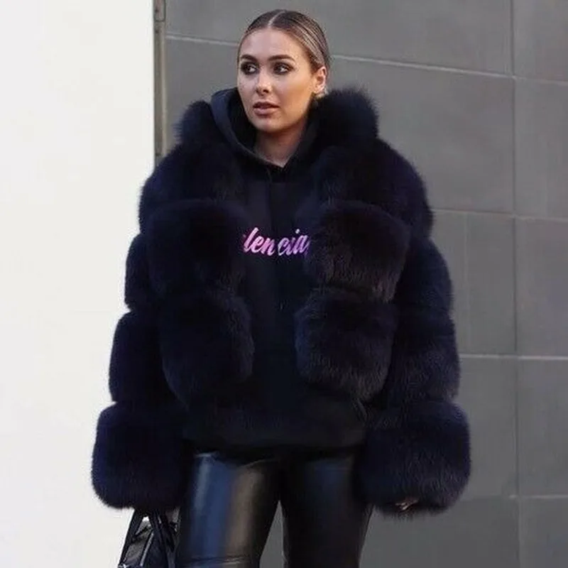 

Осенне-зимняя модная теплая женская зимняя куртка с воротником-стойкой, теплое меховое пальто из лисьего меха, утепленная Повседневная Вер...
