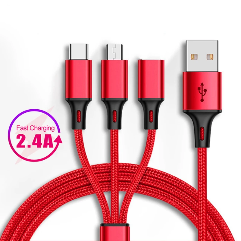 USB кабель 3 в 1 Micro USB/8 Pin/Typc C быстрая зарядка для Samsung S10 A50 Xiaomi Mi9 8 универсальное