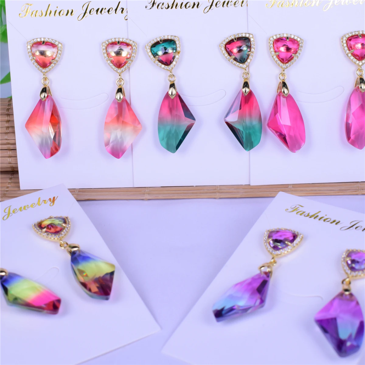 Новое поступление красочные кристаллы геометрические металлические серьги