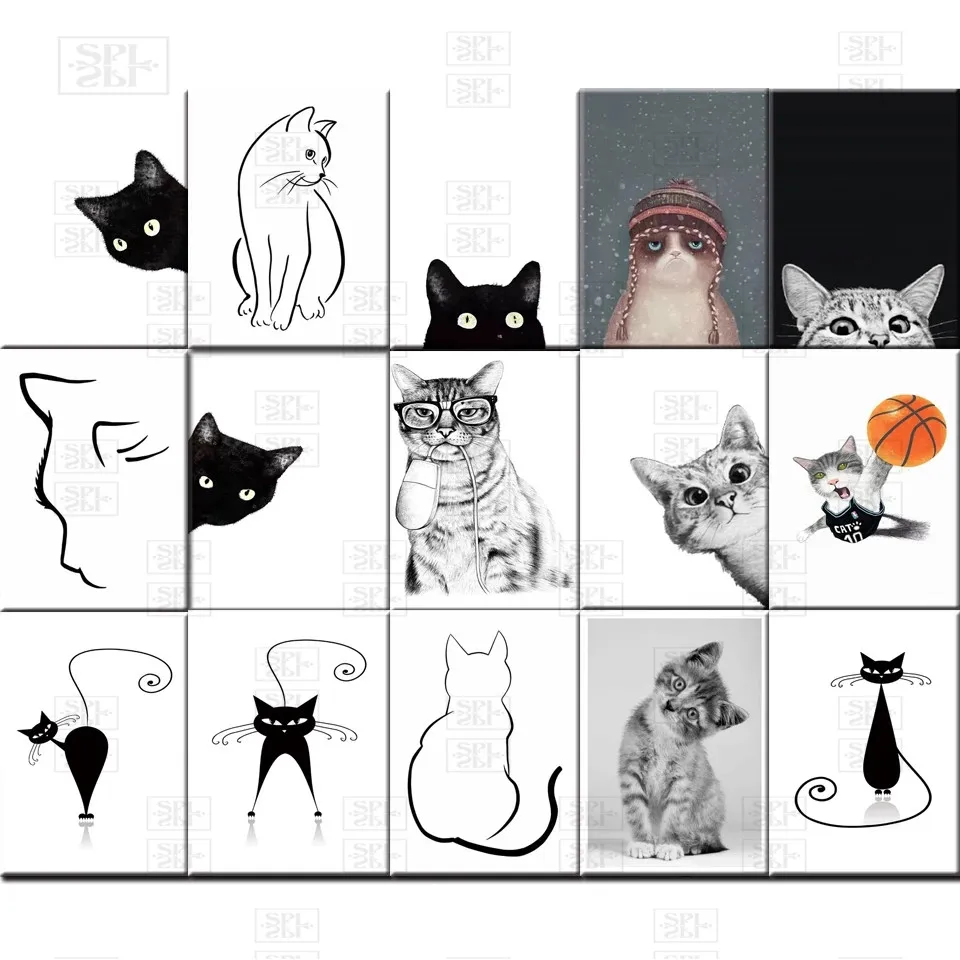 Hd печать домашний Декор постер Кот мультфильм милые простые скандинавские