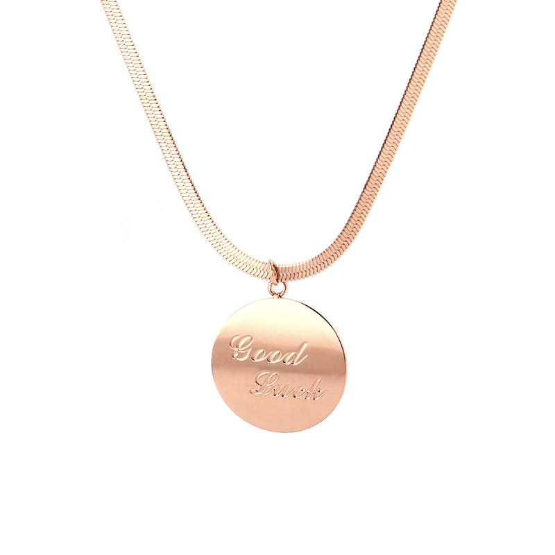 

YUN RUO Snake Chain Good Luck Pendant Necklace Rose Gold Color Fashion Titanium Steel Woman Jewelry Never Fade Drop Shipping