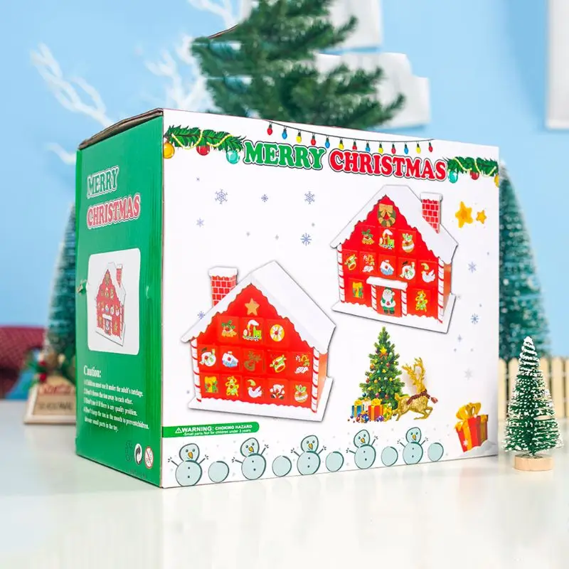 Рождественский деревянный дом обратный отсчет Advent календарь 24 ящика конфеты подарочная упаковка X3UC