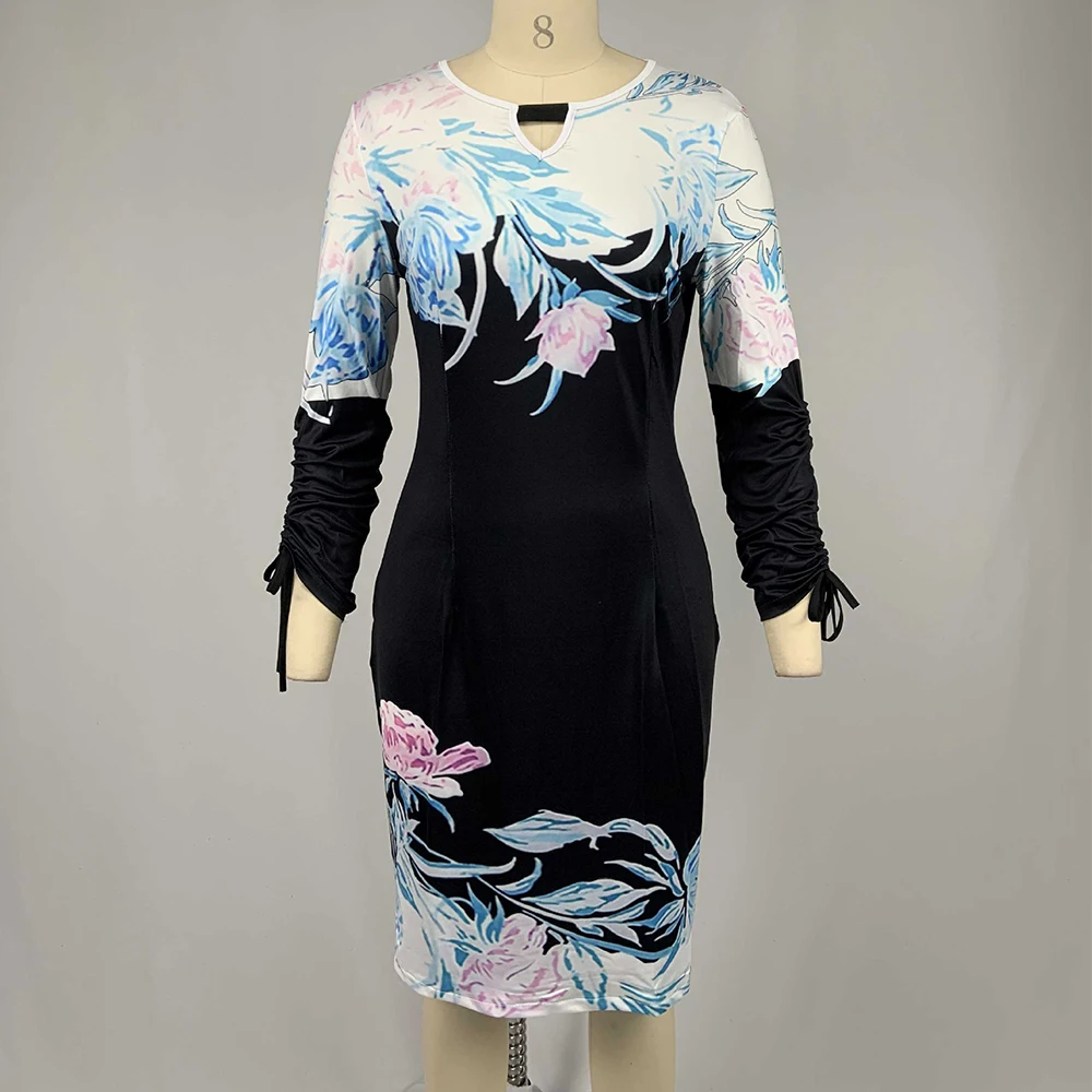 

Woman Dress 2021 Spring Summer Casual Plus Size Slim Floral Print Office Pencil Bodycon Dresses Vintage Sexy Party Dress Bow 5XL