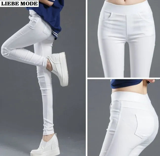 Womens Elastic High Waist Legging for Women Skinny Black White Leggins Femme Streetwear Teen Girls Slim Stretch Pencil Pants