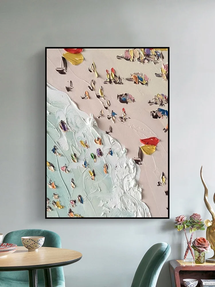

Hand-painted Abstract Art Palette Knife Oil Painting Canvas Seaside Spray Wall Decoration Painting Living Room Painting