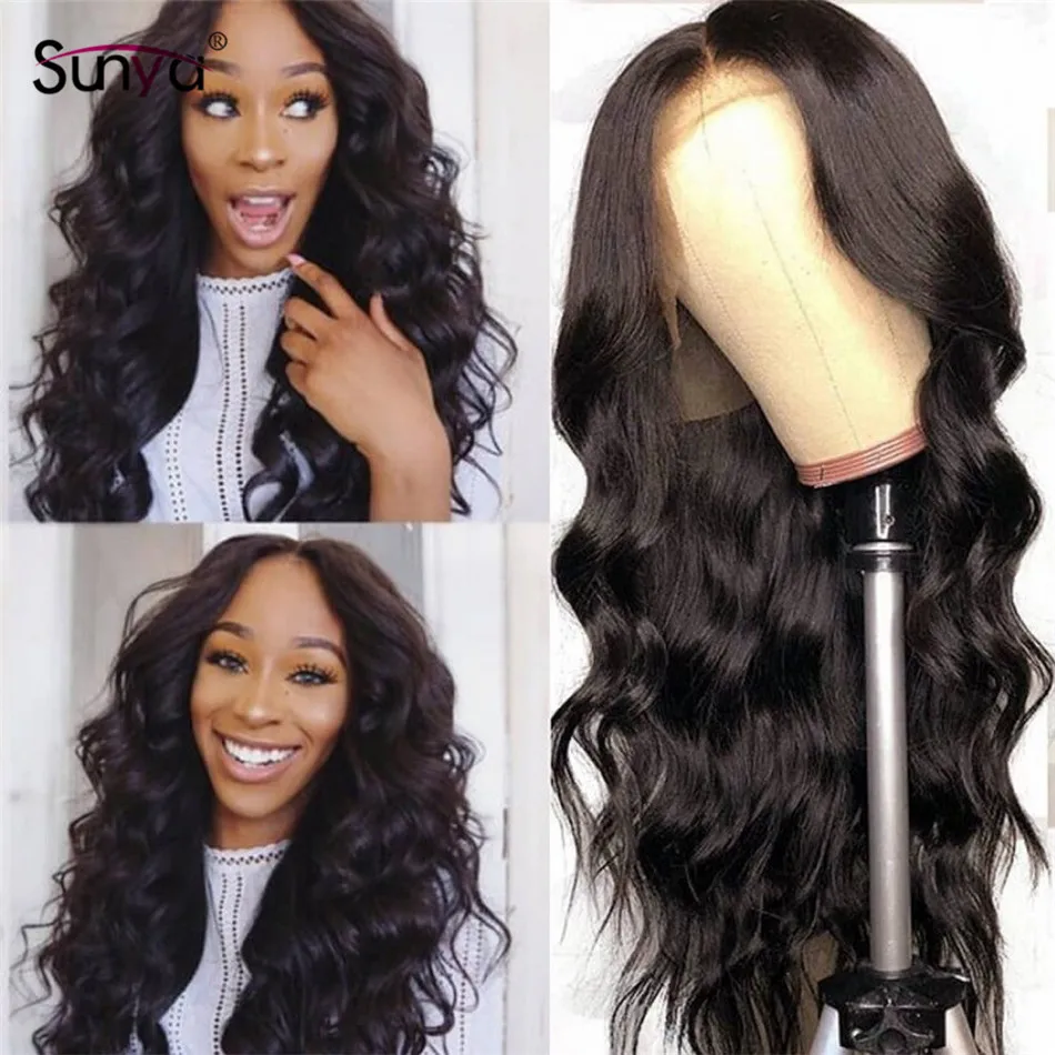 Sunya 13х6 100% человеческие волосы на фронте бразильские Remy 13x4 объемные волнистые
