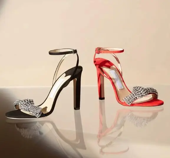 

Moraima Snc Newest Crystal Embellished High Heel Sandal Open Toe Ankle Strap Gladiator Shoes Sumemr Elegant party Wedding Shoes