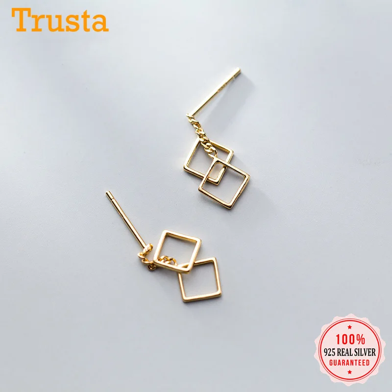 Trusta классные S925 связанные квадратные серьги гвоздики Настоящее 925 пробы серебряные модные украшения для девочек для женщин вечерние подарки DA460