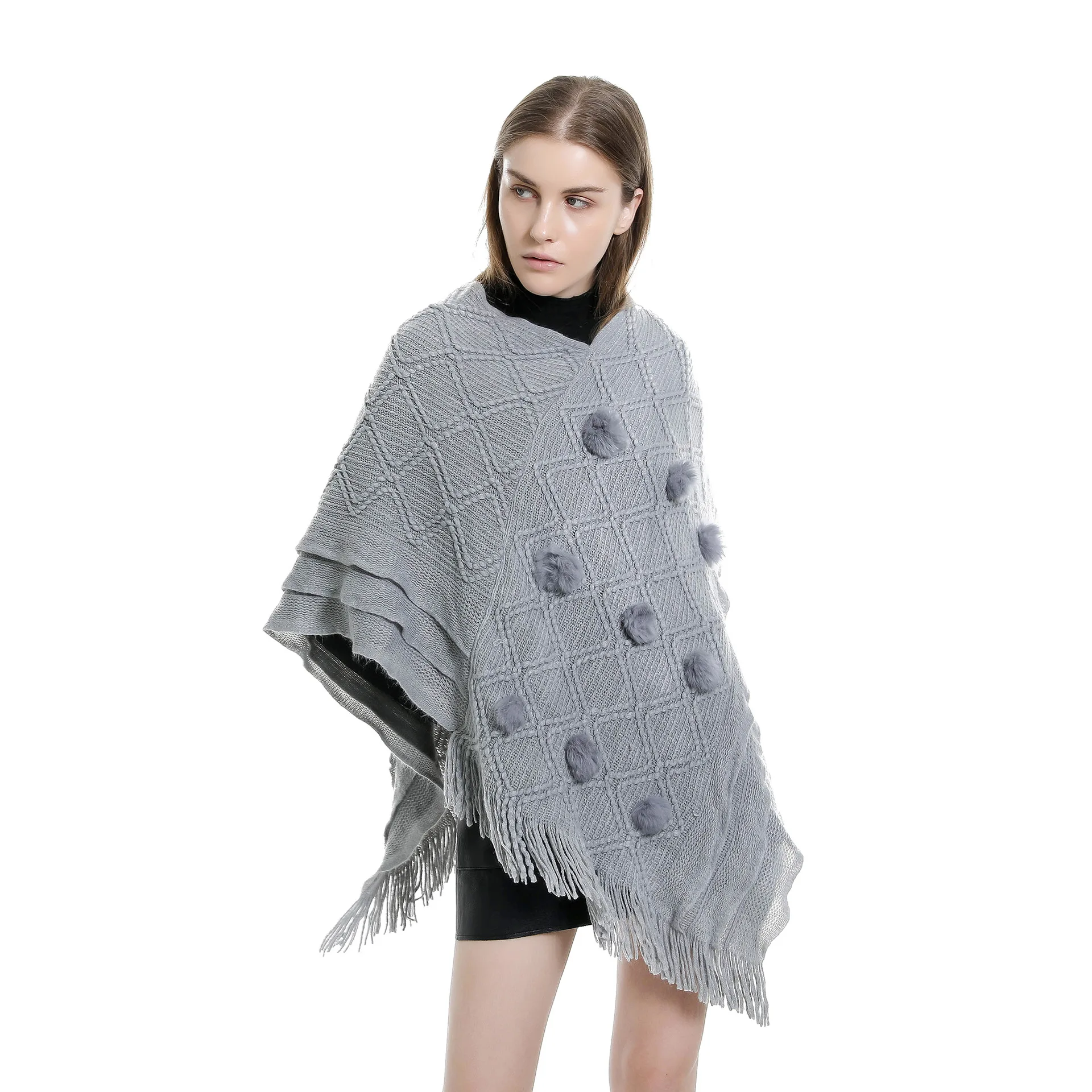 2019 зима осень женская кисточка мех пончо накидка кардиган обертывание шаль