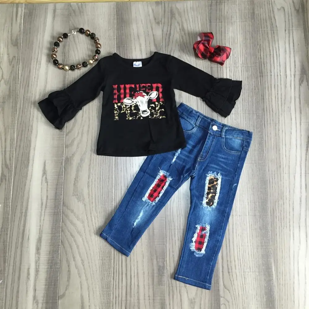 Новинка Осень/Зима черные штаны для маленьких девочек корова леопард клетчатые