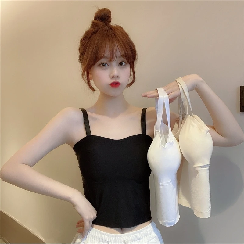 

Summer Ice Silk Small Sling Vest Women's Inner Wear 2021new Design Sense Niche Outdoor Wear Bottoming Short Top