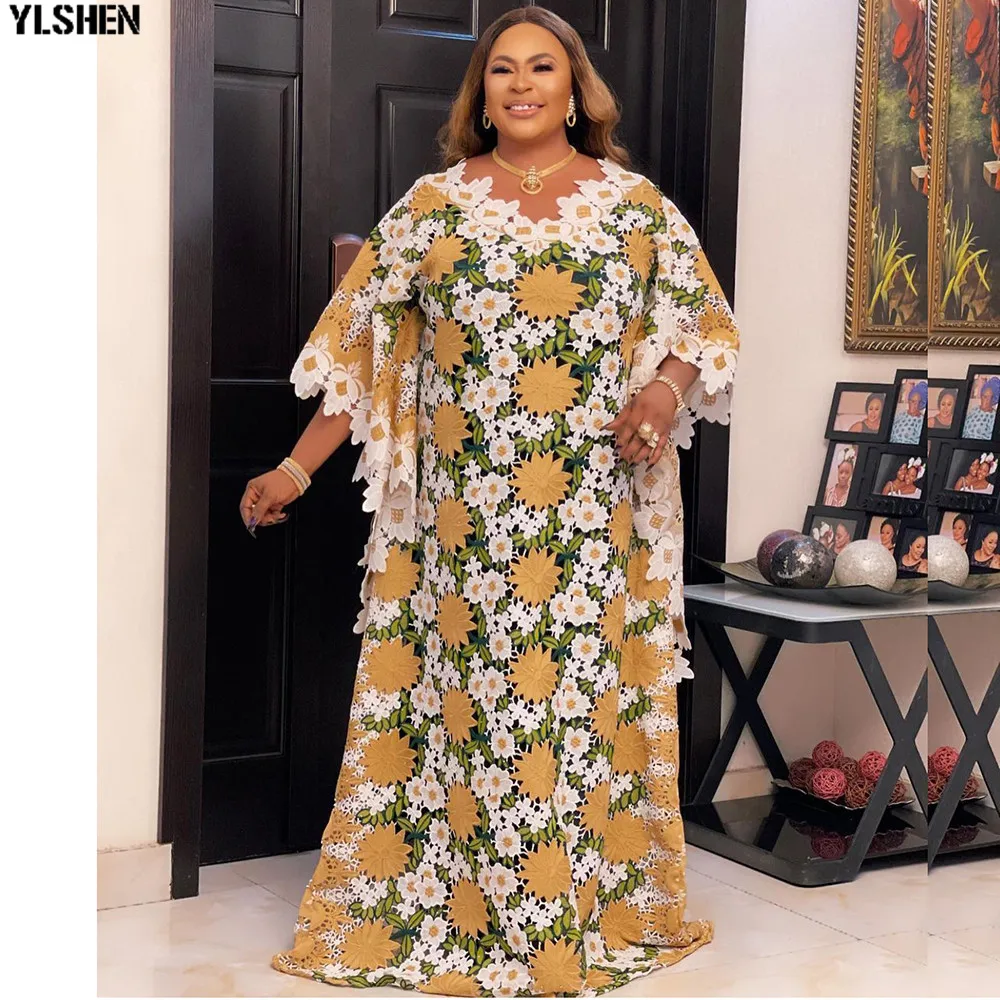 Модное кружевное платье Longue Femme африканские платья для женщин 2021 Caftan Abaya Dashiki