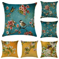 4545cm cushion cover pillow linen birds and flowers sofa decorativ pillowcase throw pillows home decor pillowcover for bedroom