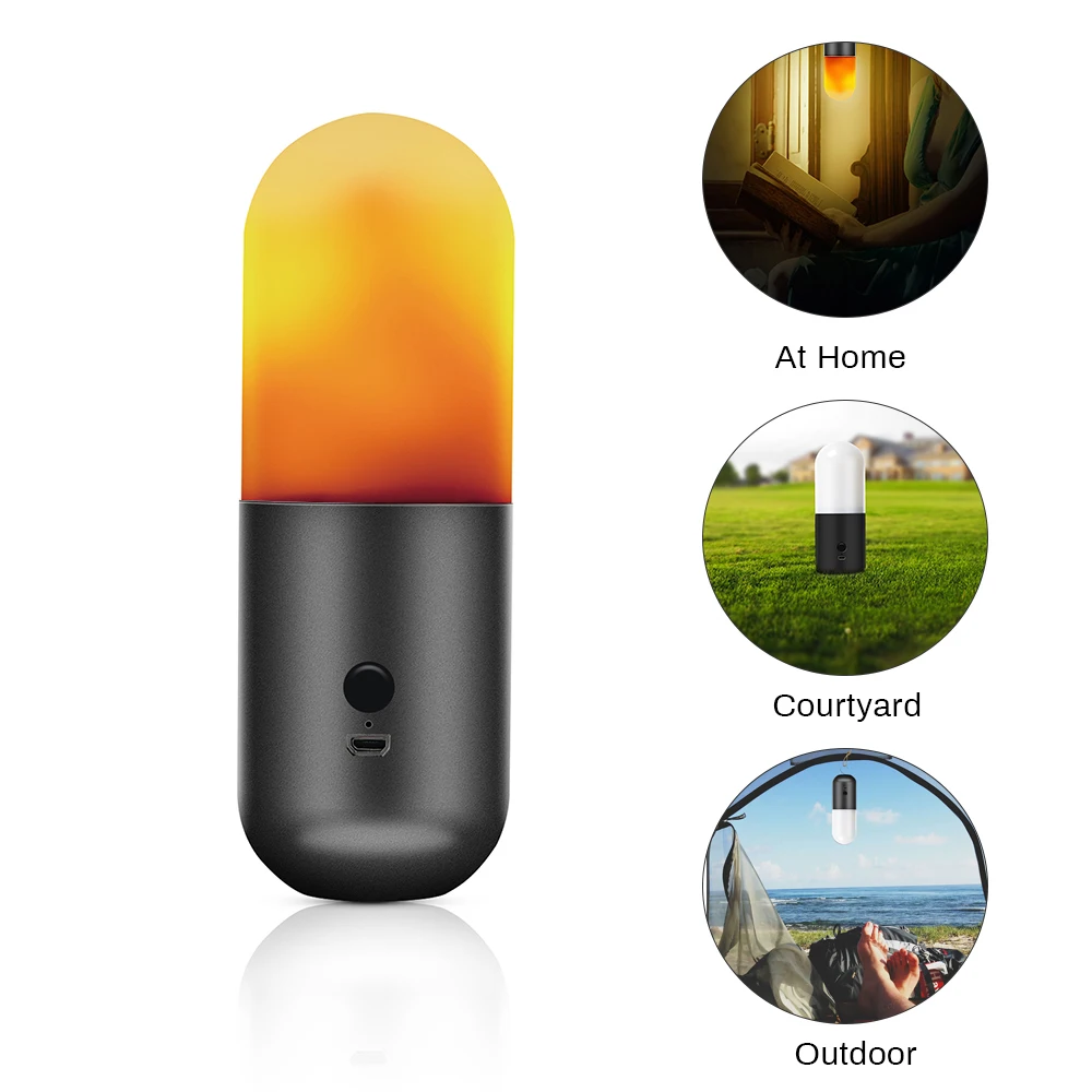 Портативный светодиодный светильник с эффектом пламени USB подзарядка ночник