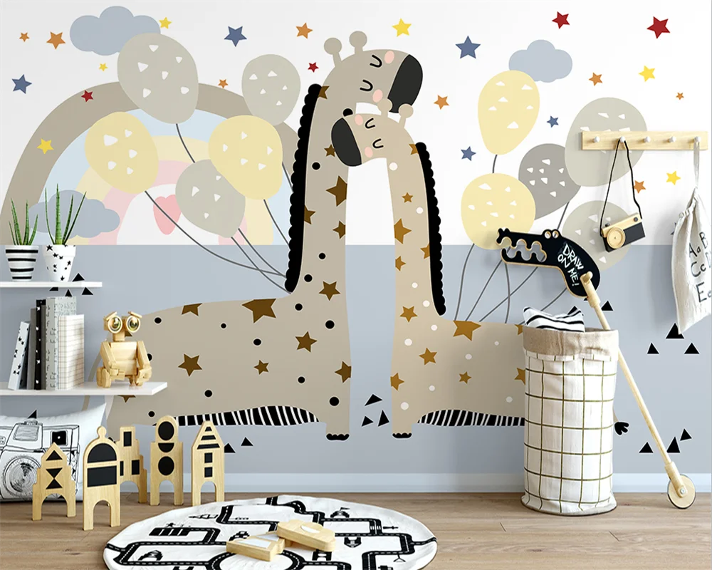 

Beibehang Пользовательские Современные скандинавские бумажные обои с ручной росписью жирафа для детской комнаты комнатные Детские фоновые обо...