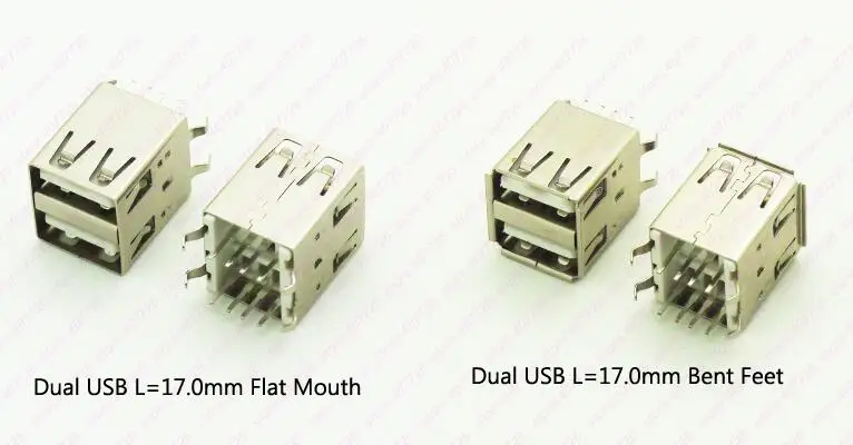 100 шт. двойной USB 2 0 гнездо 180 градусов Разъем 4 изогнутых ножки 8PIN DIP